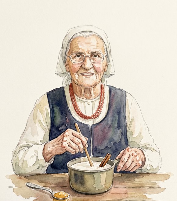 Babcia Jadzia miesza mleko z korą cynamonu